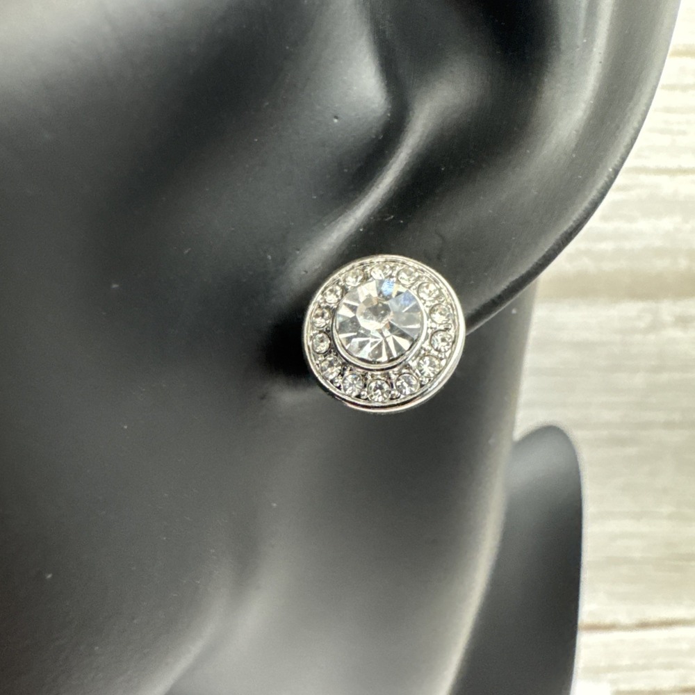 Silver Tone Halo Earrings Made with Swarovski® crystals